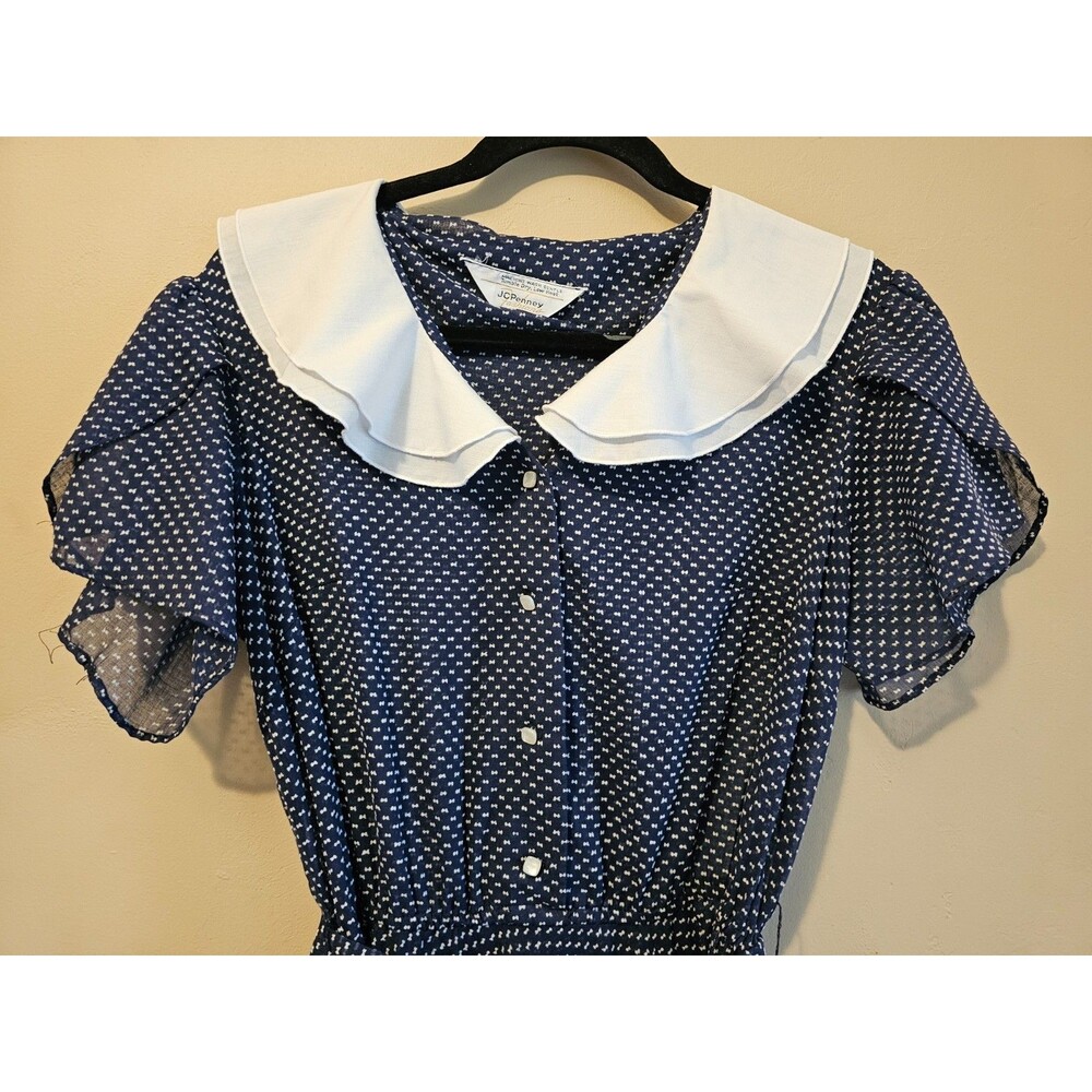 Vintage JCPenney Fashions blue very sheer modest collared dress, rockabilly - Picture 2 of 5